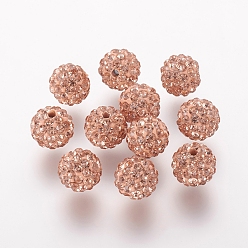 Light Peach Polymer Clay Rhinestone Beads, Grade A, Round, Pave Disco Ball Beads, Light Peach, 8x7.5mm, Hole: 1mm