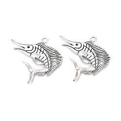 Античное Серебро Тибетский сплав стиля большие кулоны, амулеты в виде рыбы-меч, без кадмия и без свинца, античное серебро, пригодный для стразов 2.5 мм, 53x56x3 мм, отверстие : 3.5 мм