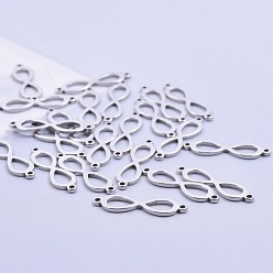 Stainless Steel Color Non-Tarnish 201 Stainless Steel Connector Charms, Infinity Links, Stainless Steel Color, 7.2x25.5x1.5mm, Hole: 1.2mm