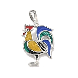 Платина Латунь эмаль подвески, петушиные чары, долговечный, стойки покрытие, без свинца и без кадмия, платина, 25x14x2.5 мм, отверстие : 4.5x2 мм