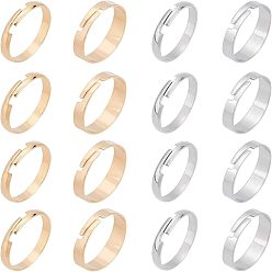 Золотой & Цвет Нержавеющей Стали 40 шт. 4 стиль 201 нержавеющая сталь простые регулируемые кольца для женщин, золотые и нержавеющая сталь цвет, размер США 7 3/4 (17.9 мм), 10 шт / стиль