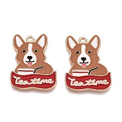 Верблюжий Подвески из эмали и сплава, без свинца и без кадмия, собака со словом «чаепитие», золотые, верблюжие, 29x21.5x1 мм, отверстие : 1.8 мм