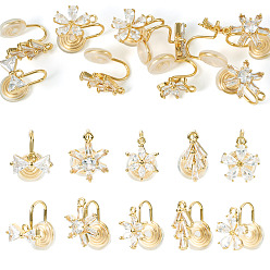 Real 18K Gold Plated 10Pcs 5 Styles Brass Micro Pave Cubic Zirconia Ear Cuff Findings, with Loop, Real 18K Gold Plated, 15~16x9~12mm, Hole: 1.2~1.4mm, 2pcs/style