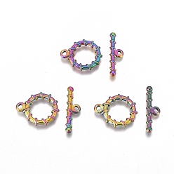 Rainbow Color Ионное покрытие (ip) 304 застежки из нержавеющей стали, кольцо, Радуга цветов, Кольцо: 19x14.6x2.5 mm, отверстие : 1.7x2.2 мм, бар: 6.2x21.8x2.7 mm, отверстие : 1.7x2 мм