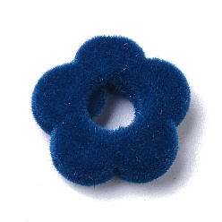 Prussian Blue Flocky Resin Beads, with Velet, Flower, Prussian Blue, 14x15x4mm, Hole: 1.4mm
