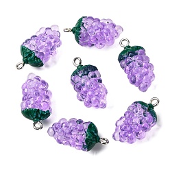 Фиолетовый Подвески из прозрачной смолы, винограды, с прозрачной железной петлей, фиолетовые, 24x12.5x11.5 мм, отверстие : 2 мм