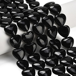 Black Onyx Бусины из натурального черного оникса, сердце, окрашенная и подогревом, 18.5~20x20x8.5~10 мм, отверстие : 1~1.4 мм, около 20~21 шт / нитка, 14.37''~15.63" (36.5~39.7 см)