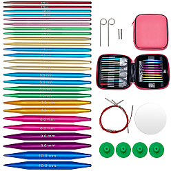 Mixed Color Interchangeable Circular Set, including Aluminum Circular Knitting Needles, Cord, Stickers, Tube, Pins, Spacers, Mixed Color, 19.5x17.5x3.3cm