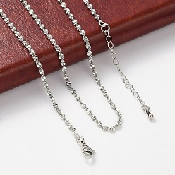 Платина Латунные цепочки сингапур ожерелья для женщин, 304 из нержавеющей стали застежкой омар, стойки покрытие, без свинца и без кадмия, долговечный, платина, 17.64 дюйм (44.8 см)