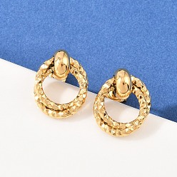 Настоящее золото 18K 304 серьги-гвоздики из текстурированной нержавеющей стали, ручная полировка, ионное покрытие (ip), реальный 18 k позолоченный, 17.5x14 мм