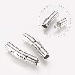 Stainless Steel Color Tube 304 Stainless Steel Bayonet Clasps, Jewelry Findings, Stainless Steel Color, 28~30x5.5mm, Hole: 4mm
