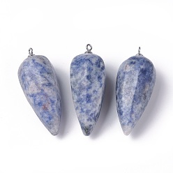 (306FM) Жонкиль матовый с лаймовой подкладкой Натуральные голубые пятна яшмы остроконечные подвески, фурнитура из нержавеющей стали , конус, цвет нержавеющей стали, 50~53x19~21 мм, отверстие : 2 мм