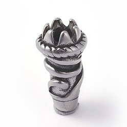 Antik Silber Farbe 316 chirurgische Edelstahlperlen, Fackel, Antik Silber Farbe, 15x7.5~8 mm, Bohrung: 3.5 mm