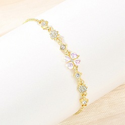 Золотой Браслеты-слайдеры из сплава со стразами, браслеты-цепочки для женщин, клевер и цветок, золотые, 10.47 дюйм (26.6 см)