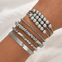 Platinum 5Pcs 5 Styles Brass & CCB Plastic Chain Bracelet Sets for Women, Stackable Bracelets, Platinum, 6.30~7.48 inch(16~19cm), about 1pc/style