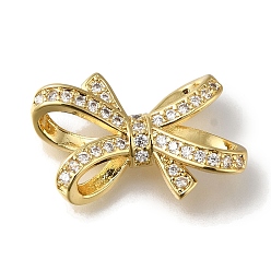 Настоящее золото 18K Латунь с покрытием из латуни, микро-паве, прозрачные подвески из кубического циркония, бантом ссылки, долговечный, без кадмия и без свинца, реальный 18 k позолоченный, 16x25x6.5 мм, отверстие : 2.5x6 мм