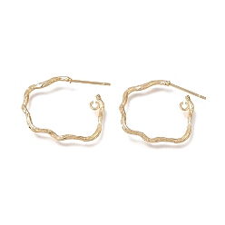 Plaqué 18K Or Véritable Conclusions de boucle d'oreille en laiton, ronde irrégulière, réel 18 k plaqué or, 23x2mm, Trou: 1.4mm, pin: 11x0.8 mm