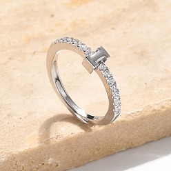 Letter I S925 регулируемые кольца с буквами из стерлингового серебра для женщин, с микро проложить кубического циркония, Буква "i", 2 мм, размер США 5 1/2 (16.1 мм), Письмо: 5x3 мм