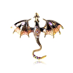 Перу Булавки с эмалью дракона, Антикварные броши со стразами из золотого сплава, Перу, 61x70.5x10.5 мм, отверстие : 6x4 мм