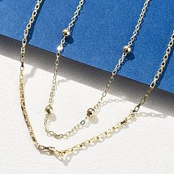 Настоящее золото 18K Латунные двухслойные ожерелья, ожерелья из цепочки-коробки и сателлита для женщин, 304 из нержавеющей стали застежкой омар, стойки покрытие, без свинца и без кадмия, долговечный, реальный 18 k позолоченный, 15.67 дюйм (39.8 см)