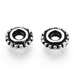 Античное Серебро 925 шарики стерлингового серебра, гранулированные бусины, рондель, античное серебро, 6x2 мм, отверстие : 1.6 мм