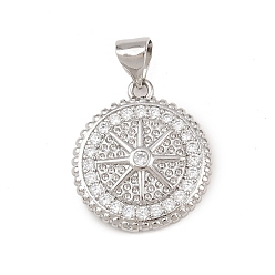 Платина Латунные микропаве прозрачные подвески с фианитом, компас, долговечный, без кадмия и без свинца, стойки покрытие, с целью перехода в кольце, платина, 19x17x3.5 мм, отверстие : 5x3.5 мм