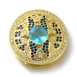 Золотой Стойки обшивки латунные микро проложить куб ссылки циркония, без свинца и без кадмия, долговечный, плоско-круглые, голубой, золотые, 26x7 мм, отверстие : 5x1 мм