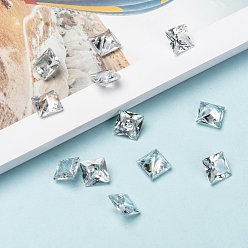Clear Square Shaped Cubic Zirconia Pointed Back Cabochons, Faceted, Clear, 10x10mm