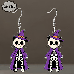 Сине-фиолетовый Акриловые серьги-подвески в форме кошки со скелетом, платина, синий фиолетовый, 65 мм