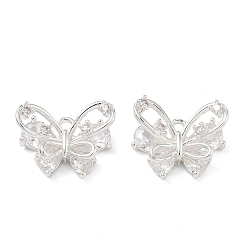 Посеребрённый Латунные микропаве прозрачные подвески с фианитом, бабочки прелести, 925 серебро покрытием, 11x15x8 мм, отверстие : 1.4 мм
