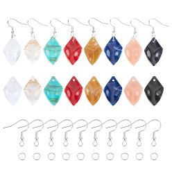 Mixed Color DIY Earring Making Kit, Including 80Pcs 8 Color Acrylic Rhombus Pendants, Imitation Gemstone Style, 80Pcs Iron Earring Hooks, 100Pcs Iron Open Jump Rings, Mixed Color, Pendants: 29x18.5x4.5mm, Hole: 1.8mm, 10pcs/color