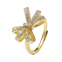 Настоящее золото 18K Покрытие стойки латунное микропаве с кубическим цирконием регулируемые кольца на палец, долговечный, без свинца и без кадмия, бантом, реальный 18 k позолоченный, размер США 7 1/4 (17.5 мм)