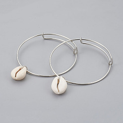 Seashell Color Adjustable Iron Bangles, with Cowrie Shell Beads, Seashell Color, 2-1/2 inch(6.3cm)