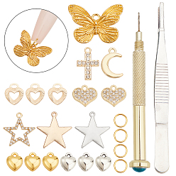 (52) Непрозрачная лаванда Набор инструментов для нейл-арта, включая подвески из сплава, переходные кольца и пинцеты из нержавеющей стали, утюг ручные инструменты для ногтей, разноцветные, 1.6x1.5x0.1 см