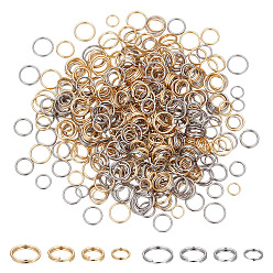 Позолоченный и Цвет Нержавейки 480шт 8 стили 304 разрезные кольца из нержавеющей стали, кольца с двойной петлей, настоящее золото и нержавеющая сталь, 5~8x1~1.3 мм, внутренний диаметр: 3.8~6.5 мм, одиночный провод: 0.5~0.65 мм, 60 шт / стиль