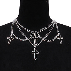 Платина Модные готические ожерелья из сплава с крестом и кисточками для женщин, платина, 13.78 дюйм (35 см)