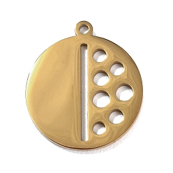 Oro 304 colgantes de acero inoxidable, Dijes planos redondos con rayas y puntos., pulido a mano, revestimiento de iones (ip), dorado, 22x20x1.4 mm, agujero: 1.5 mm