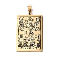 Doré  201 pendentif en acier inoxydable, or, rectangle avec motif tarot, jugement xx, 40x24x1.5mm, Trou: 4x7mm