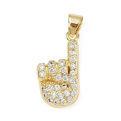 Настоящее золото 18K Латунные микро проложить кубического циркония подвески, жест, знак рукой номер один, с целью перехода в кольце, без кадмия и без свинца, стойки покрытие, долговечный, реальный 18 k позолоченный, 19x10x6 мм, отверстие : 3 мм