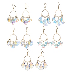 (52) Непрозрачная лаванда Стеклянные серьги-подвески в форме луны/креста/звезды/слезы/сердца, с 304 нержавеющей стали серьги крючки, золотые, разноцветные, 57~65x33~35 мм, 5 пар / набор