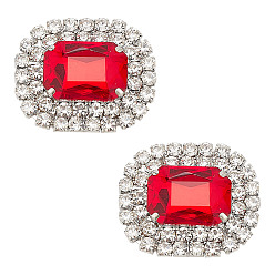 Рубин Украшения для обуви из сплава со стразами, прямоугольные восьмиугольные пряжки для обуви, рубин, 35x42.5x12.5 мм