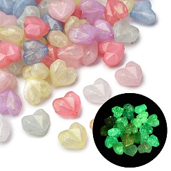 (52) Непрозрачная лаванда Светящиеся прозрачные акриловые бусины, сердце, с блеском порошок, светится в темноте, разноцветные, 13x15x8.5 мм, отверстие : 2 мм, 539 шт / 500 г