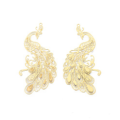 Настоящее золото 18K 304 из нержавеющей стали большие кулоны, гравированные металлические украшения, павлин, реальный 18 k позолоченный, 58x28x0.3 мм, отверстие : 1.4 мм