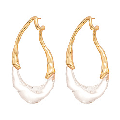 Golden Irregular Brass & Resin Hammered Frame Stud Earrings for Women, Golden, 45x20mm