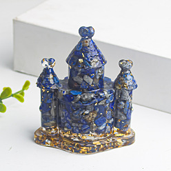 Ляпис-Лазурь Украшение для замка из смолы, с натуральными чипсами из лазурита внутри статуй для украшения домашнего офиса, 63x44x73 мм