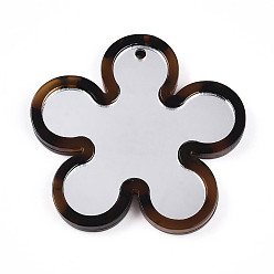 Седло Коричневый Ацетат целлюлозы (смола) большие подвески, цветок, с акриловой зеркальной поверхностью, седло коричневый, 60x62x5.5 мм, отверстие : 3 мм