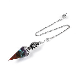 Смешанные камни Крупные подвески для лозоходства из натуральных и синтетических драгоценных камней и эпоксидной смолы., с железной цепью и крышкой из сплава, шестиугольный конус-шарм, 275~280 мм