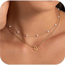 Letter O 2 шт. 304 двухслойные ожерелья с подвеской в виде буквы из нержавеющей стали и белого пластика с имитацией жемчуга, золотые, Письмо O, 17.72 дюйм (45 см)