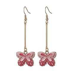 Cerise Alloy Enamel Butterfly Dangle Earrings, Cerise, 67x22mm