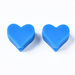 Dodger Blue Food Grade Eco-Friendly Silicone Beads, Chewing Beads For Teethers, DIY Nursing Necklaces Making, Heart, Dodger Blue, 13x14x8mm, Hole: 2mm